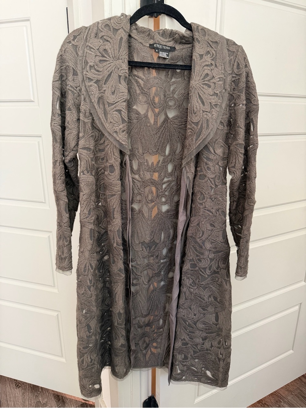 Etcetera Open Front Embroidered Mesh Lace Duster
